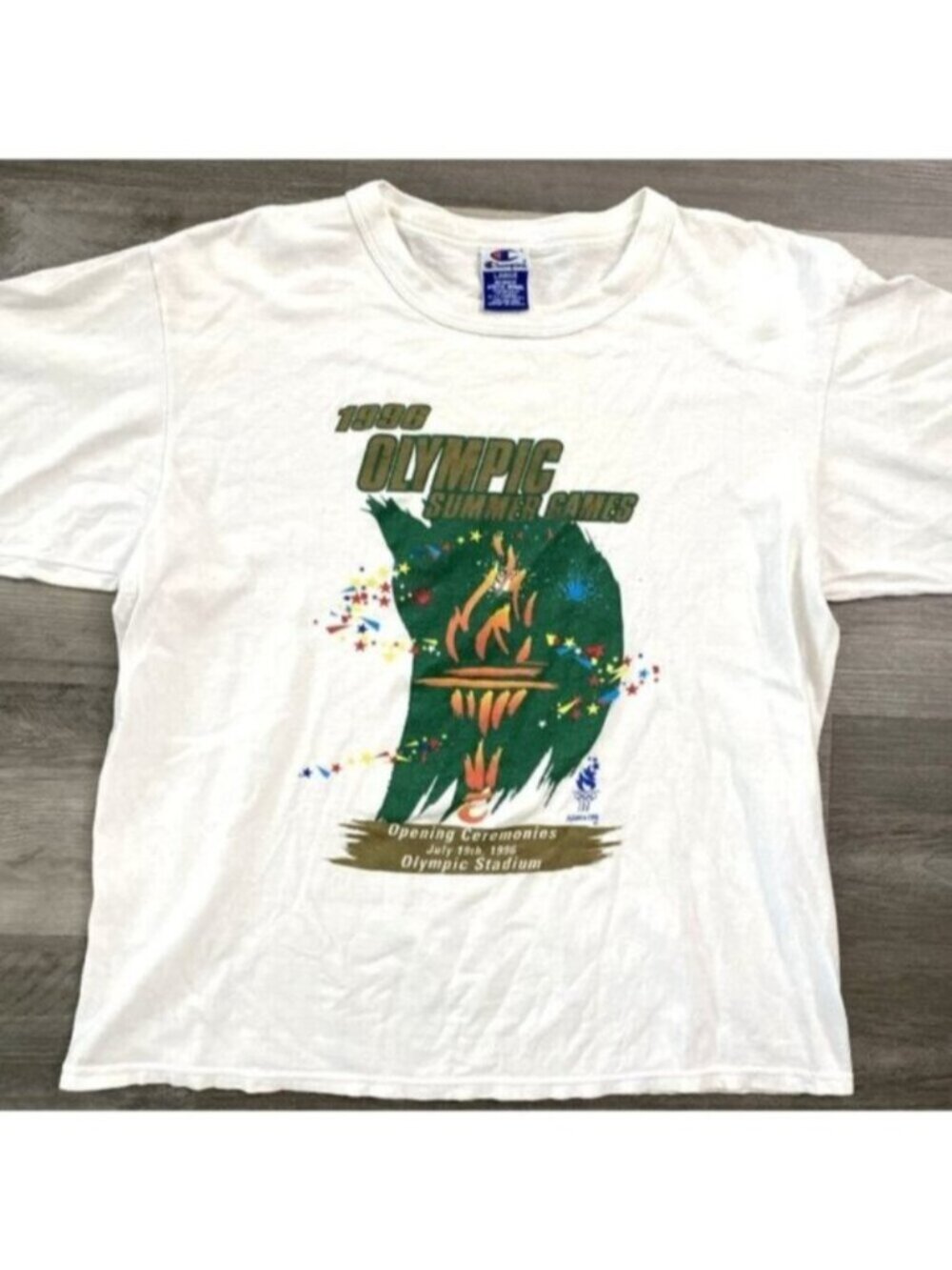 Champion T Shirt Mens Large White 1996 Summer Olympics Opening Ceremony Cotton